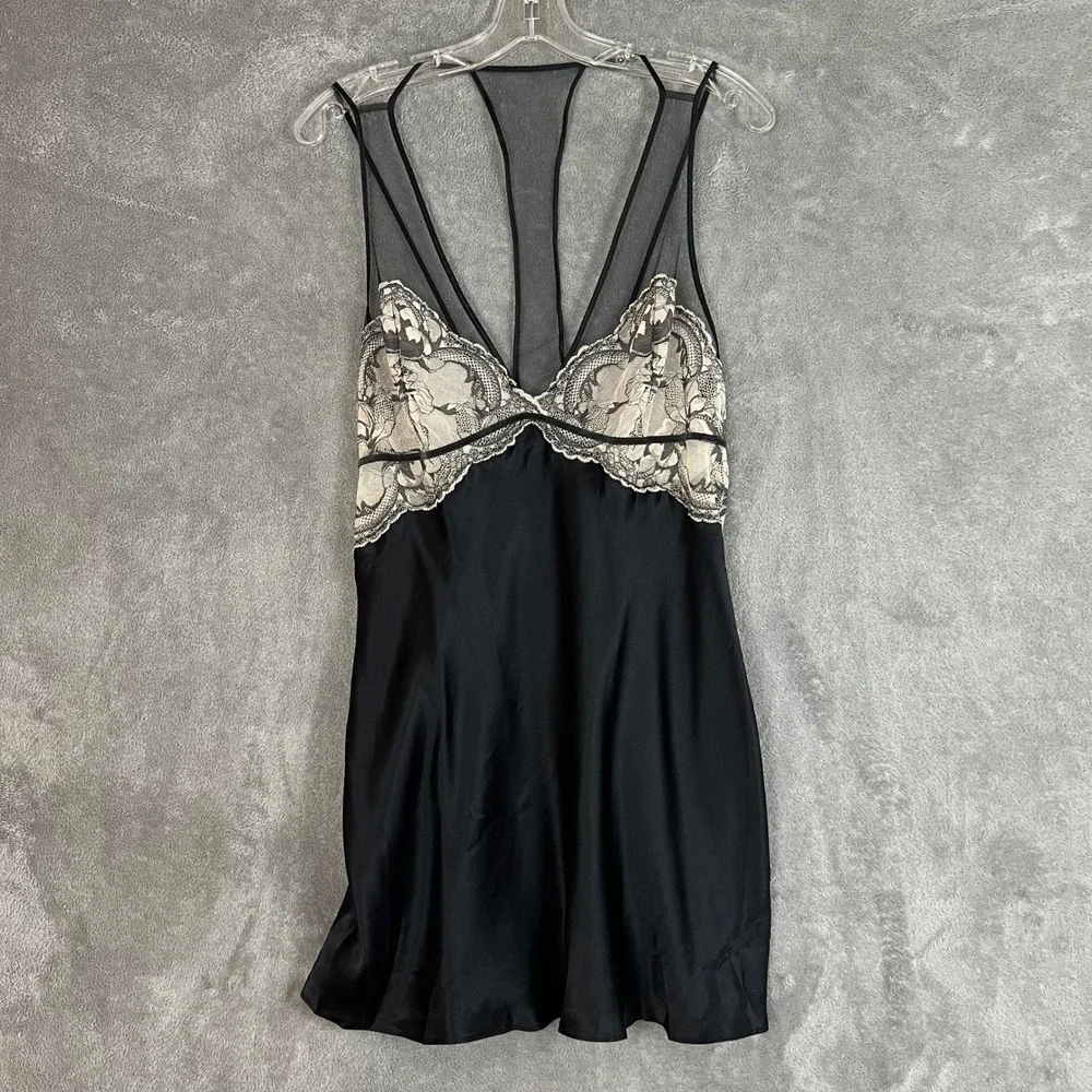 Calvin Klein Sleepwear Mini Dress Womens L 100% Silk Lace Coquette